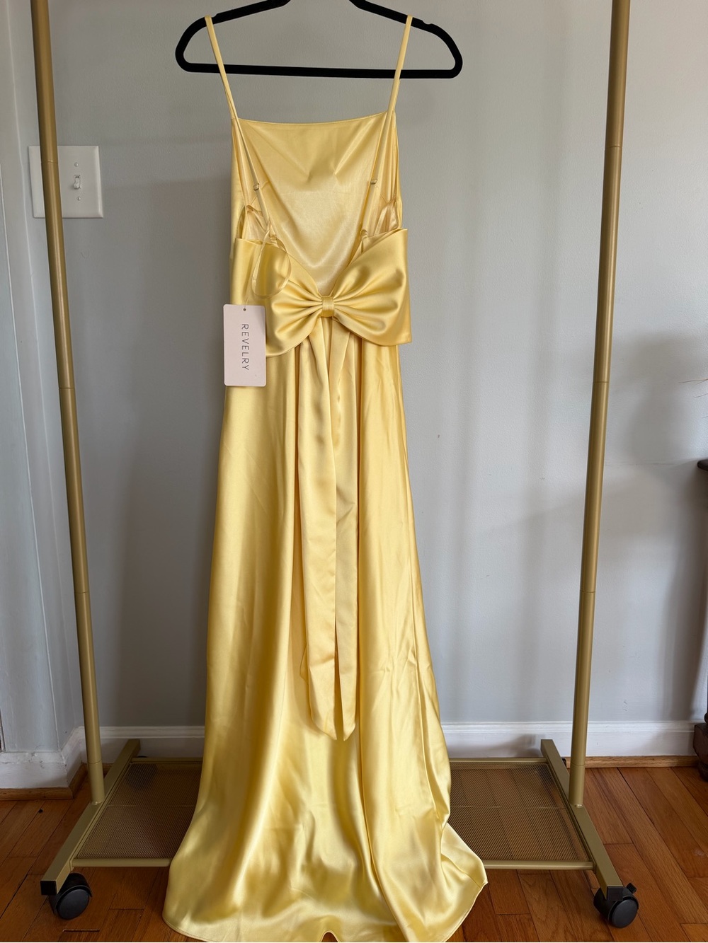 Revelry Yellow Satin Maxi Dress with Bow